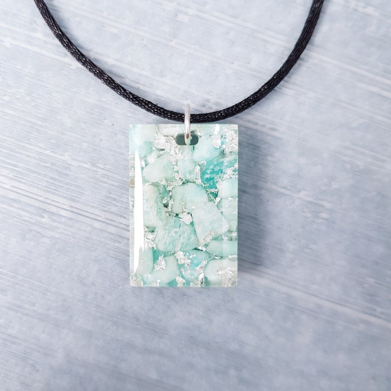 Harmony Amazonite Orgonite Necklace - Handcrafted Healing Pendant with Silver image 5