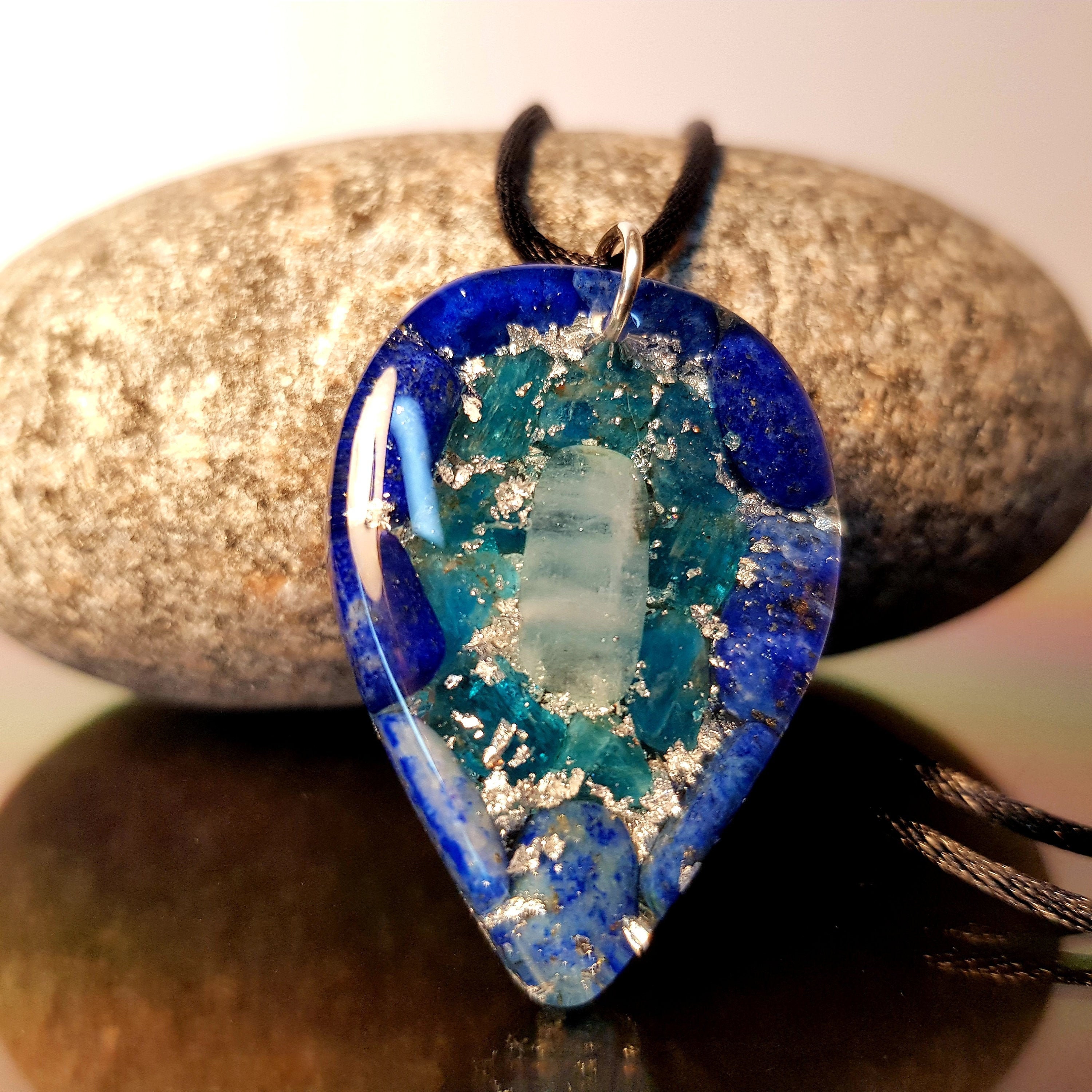 Pendentif Orgonite Pointe En Lapis Lazuli - Acier Inoxydable, Neuf Avec étiquettes, Pierre Bleue