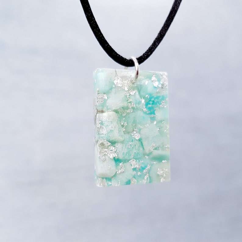 Harmony Amazonite Orgonite Necklace - Handcrafted Healing Pendant with Silver image 2