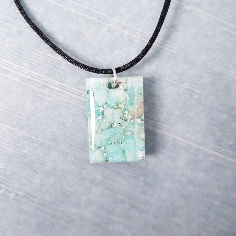 Harmony Amazonite Orgonite Necklace - Handcrafted Healing Pendant with Silver image 7