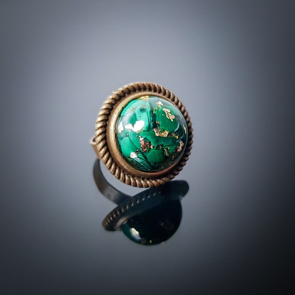 Malachite Orgonite Ring/ Natural Malachite Ring/ Resin Jewelry/ Adjustable Ring/ Handmade Malachite Jewelry/ Orgone Ring