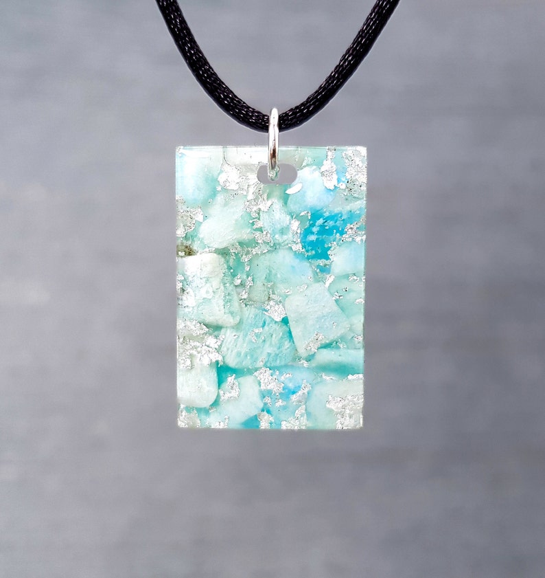 Harmony Amazonite Orgonite Necklace - Handcrafted Healing Pendant with Silver image 3