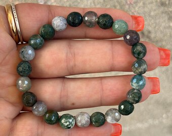 Faceted agate, green tone bracelet