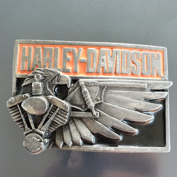 Vintage Genuine Motorcycles Harley Davidson Belt Buckle 1989 G-88 Siskiyou Black and orange enamel Rare