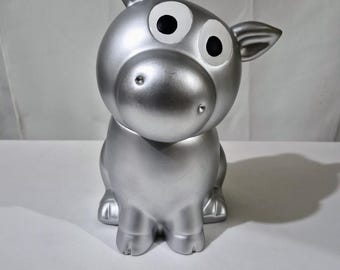 Rarissimo barattolo per biscotti in ceramica a forma di maialino con la testa inclinata in argento, edizione esclusiva Target 2006.