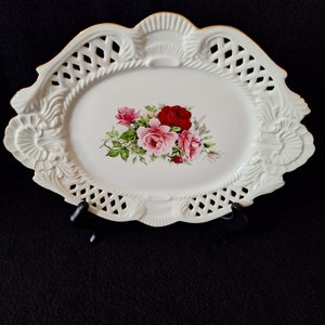 Pierced Oval Serving Platter - Victorian Rose, Baum Bros 12 1/4 inches