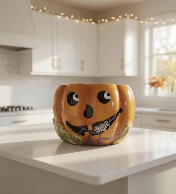 Vintage Halloween Keramik Jack O Lantern Planter Halloween Leckerli Schüssel gruselige Candy Bowl selten und im Ruhestand