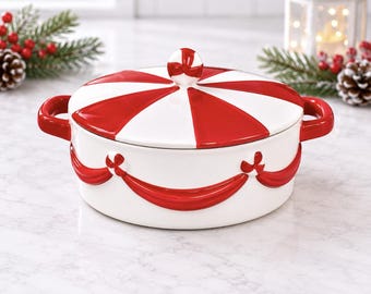 Zabytkowa i niezwykle rzadka, ręcznie wykonana, ręcznie malowana ceramiczna miseczka na świąteczne smakołyki/cukierki „Peppermint Place” firmy Merry Way