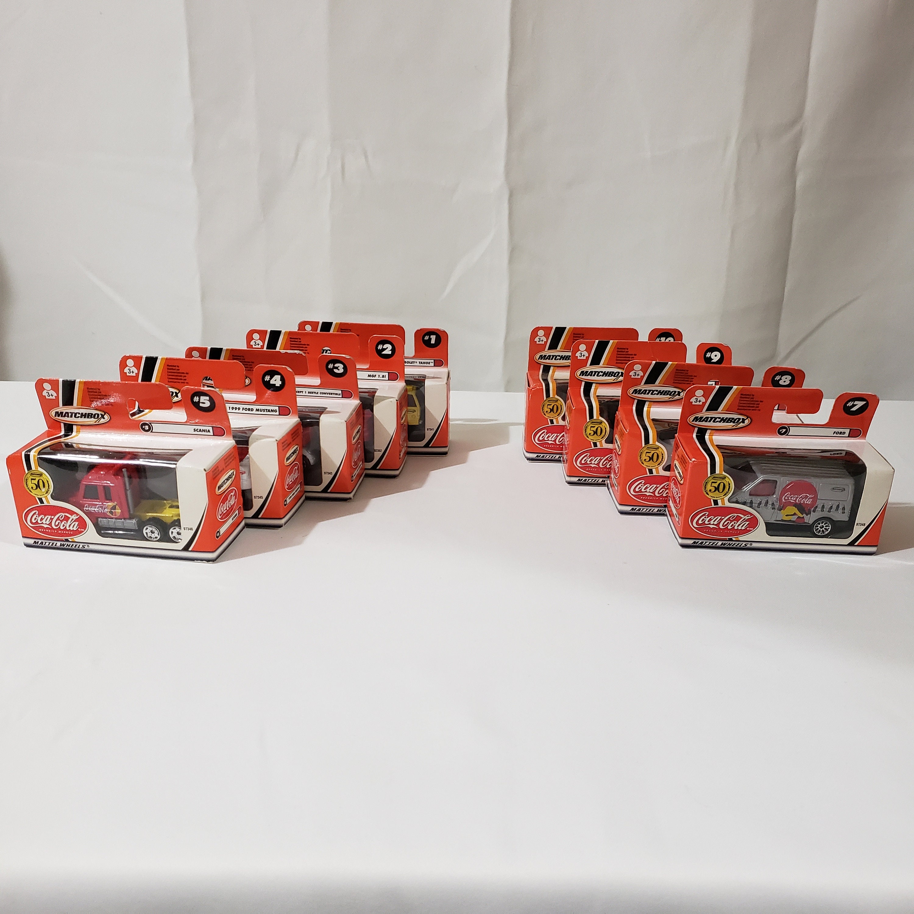 Matchbox 50 Year Anniversary. Coca-Cola, Mattel Wheels  Car Collection. Vintage 2001 #'d 9/10 Missing Car #6
