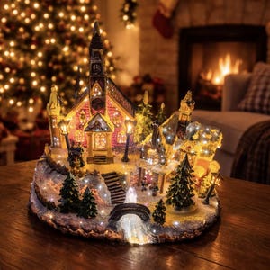Vintage Cracker Barrel Rutig Tidings Fiberoptisk Julby Heritage Resin Snöig Juldekor Julhus Scen Extremt Sällsynt