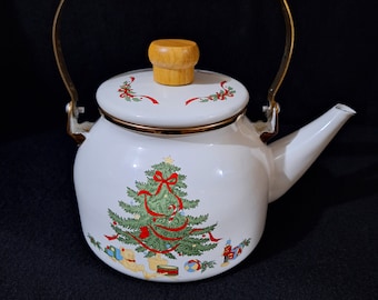 Lenox Holiday Tea Kettle Bollitore per tè, 18/10 Acciaio, Rosso e