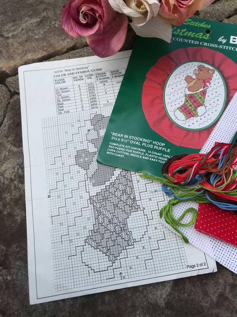 Bucella Cross Stitch Kit Christmas Counted Cross Stitch Bear in Stocking Hoop DIY Craft Small Counted Cross Stitch Bear