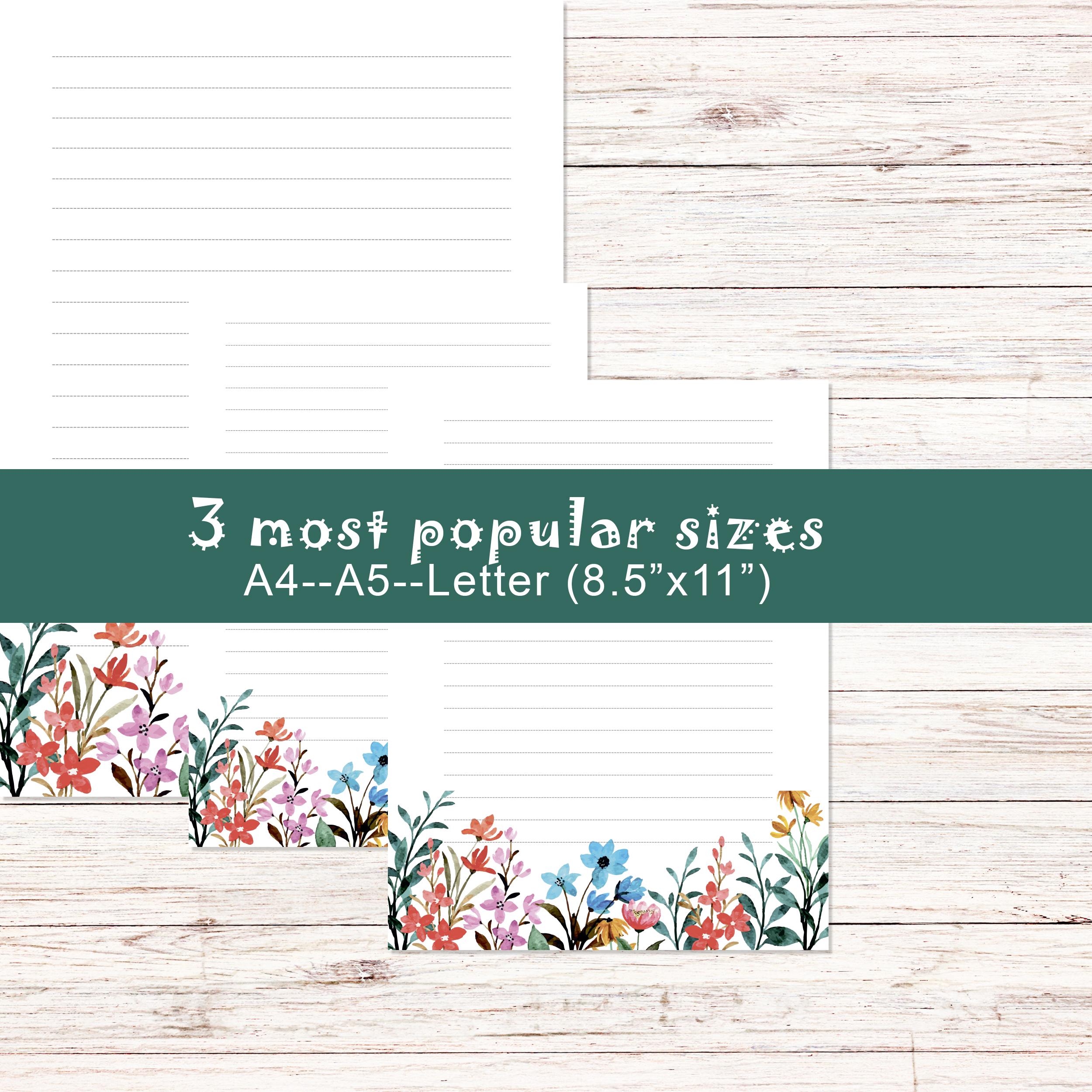 Watercolor Flowers Printable Writing Paper Stationery Set, A4, A5, US ...