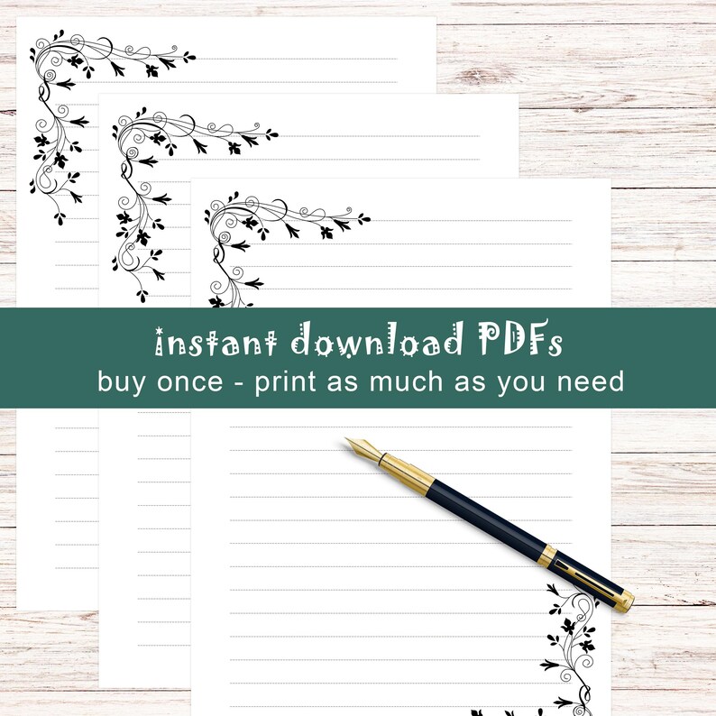 Vintage Borders Stationery Set, Printable Lined and Unlined Sheets With ...
