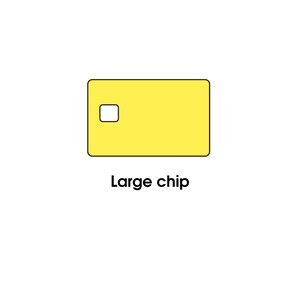 May include: A yellow rectangular chip with a small square cutout in the upper left corner. The words "Large chip" are printed in black below the chip on a white background.