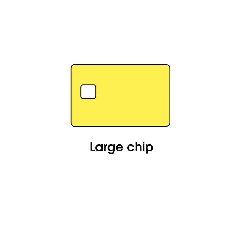 May include: A yellow rectangular chip with a small square cutout in the upper left corner. The words "Large chip" are printed in black below the chip on a white background.