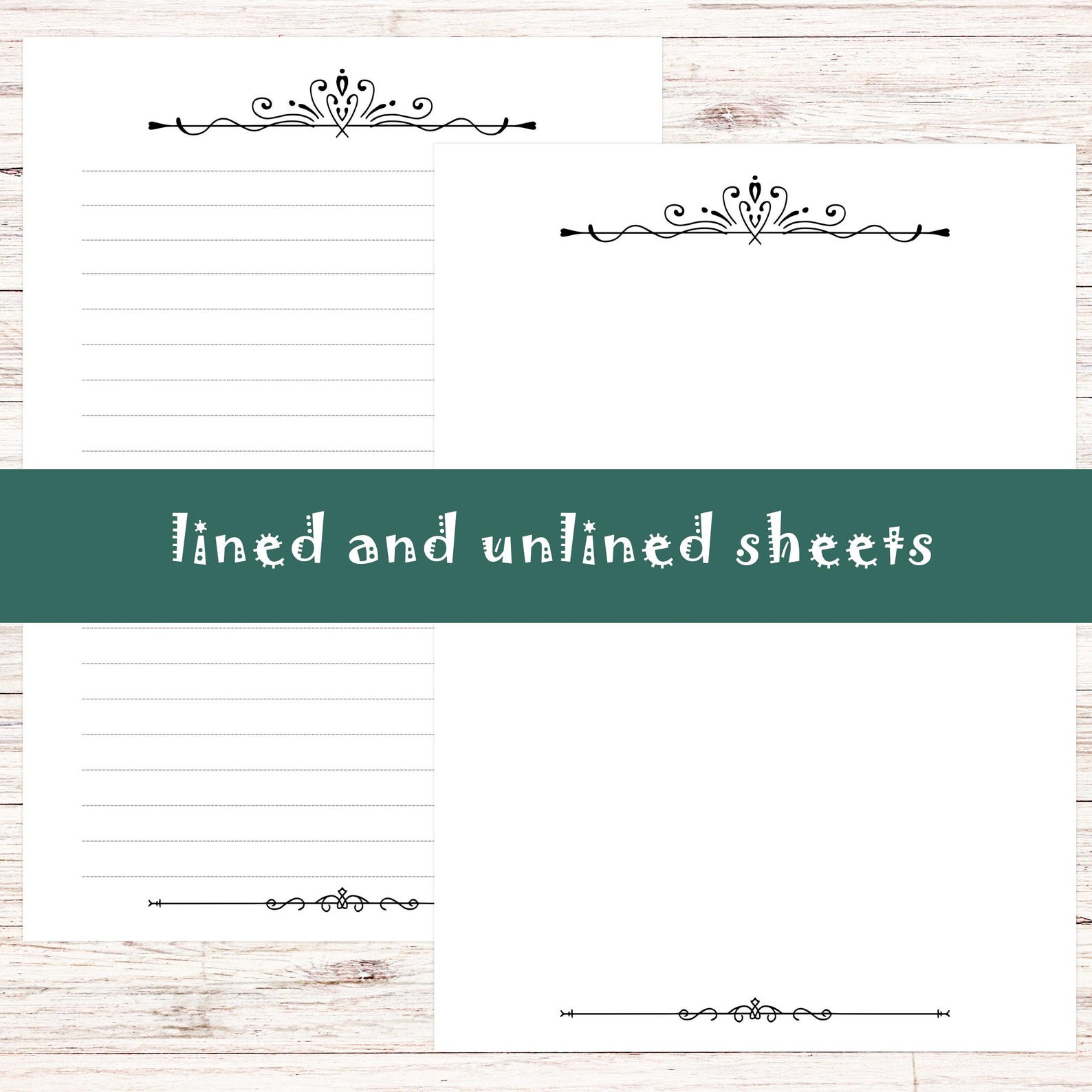Vintage Borders Stationery Set, Printable Lined and Unlined Sheets With ...