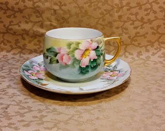 Mz Altrohlau Tea Teacup Cup /& Saucer c1930/'s Pink Floral Golden Pearl