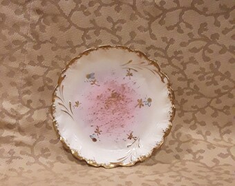 Antique Limoges France Superieur Plates Set of 4 Rare 1910s Arts and Crafts Motif Green Yellow Daisy on White Porcelain Dessert Plates