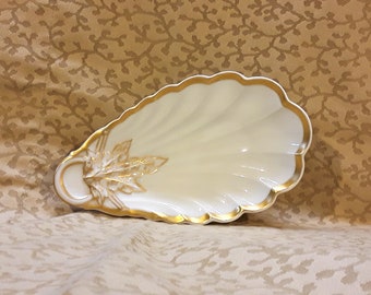 Antique Elite Limoges Shell Shaped Dish Gilded Victorian Shabby Cottage Chic