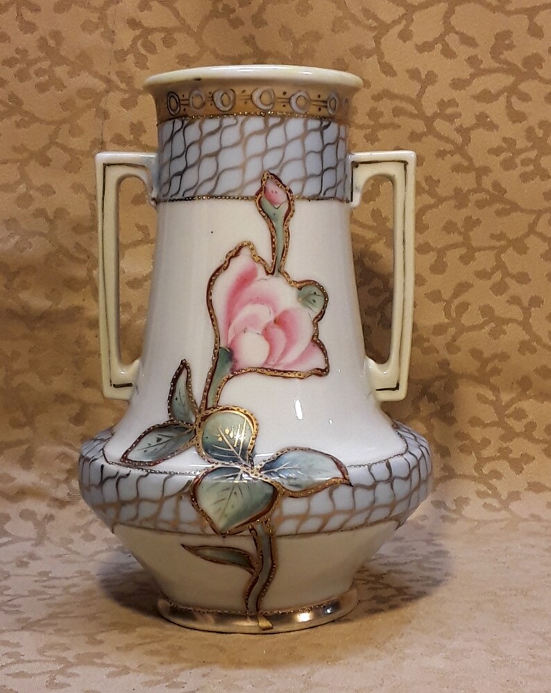 Antique Nippon Vase With Handles Hand Painted Floral Victorian ...