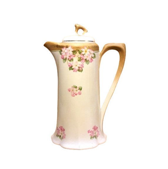 アンティーク RS ドイツ チョコレートポット 磁器 ピンクのバラ 花柄 
