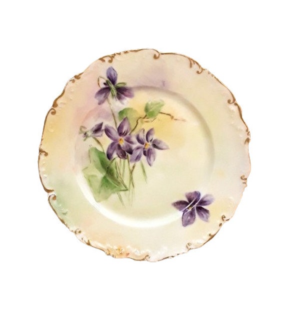 アンティーク T&V リモージュ プレート 7.5インチ 手描き 紫の