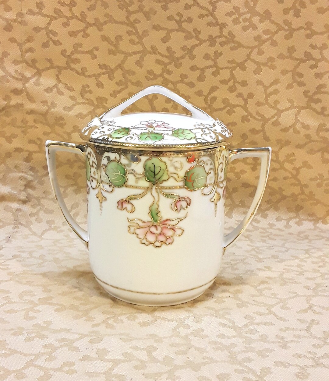 Antique Nippon Condensed Milk Jar Paulownia Blossoms Gold Trim Victorian Shabby Cottage Etsy