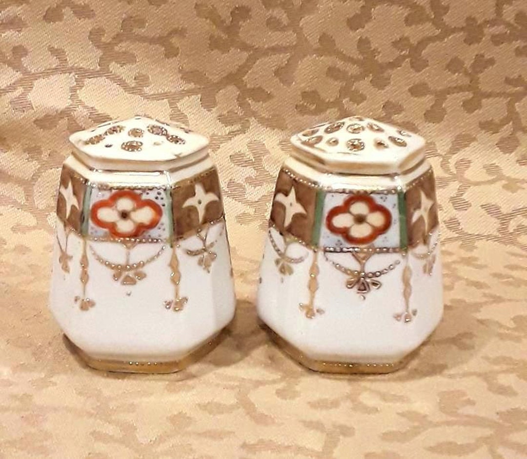 Antique Nippon Hand Painted Salt Pepper Shaker Set Porcelain Etsy
