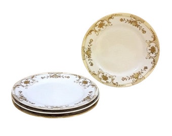 Antieke set van vier noritake-dessertborden 8" gouden korst met bloemen- en roosterpatroon