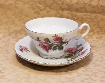 Vintage Moss Rose Tea Cup and Saucer Shabby Cottage