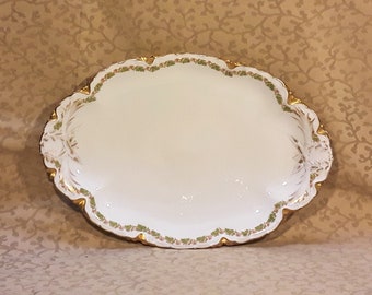 Antique Haviland Limoges Oval Platter 11.5" Victorian Pink Flowers Shabby Cottage