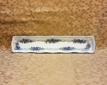 Vintage 1950s Olive Tray Hand Painted Forget Me Nots Opal Lustre Porcelain Floral Victorian Shabby Cottage Chic