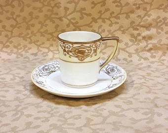 Antique Noritake Demitasse Cup and Saucer Christmas Ball Pattern 175 Xmas Chocolate Nippon Maruki Spoke Mark