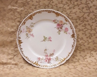 Antique GDA Limoges Plate 6.25" Porcelain Victorian Pink Roses Shabby Cottage Chic