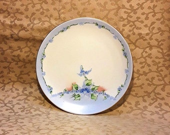 Antique Stouffer Studio Plate 6.25" Hand Painted Forget Me Nots Porcelain Victorian Shabby Cottage Chic