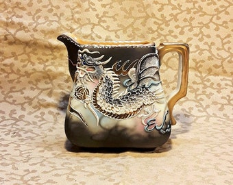 Antique Dragonware Creamer Moriyama 1920s Art Deco Gray Moriage Dragon Blue Eyes Shabby Cottage Chic