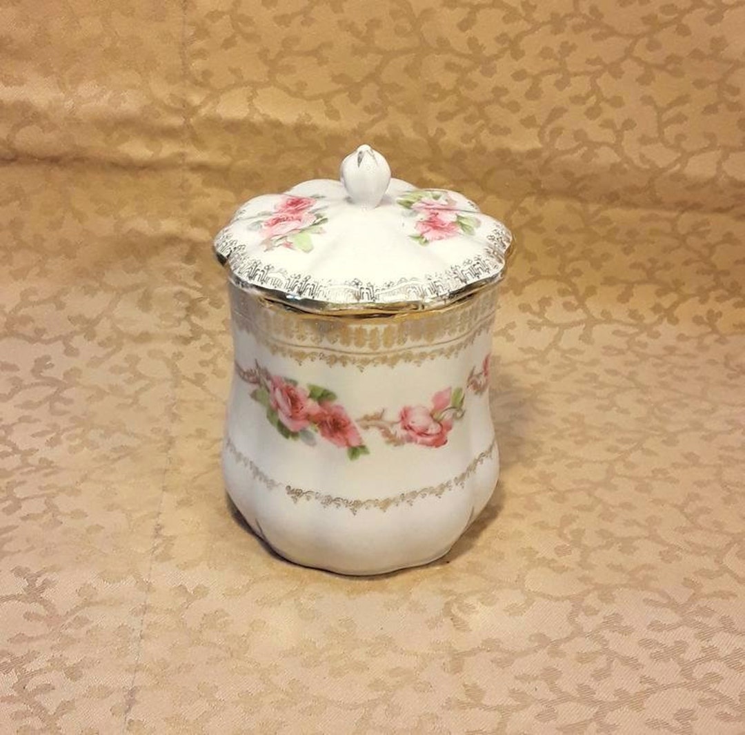 Antique Condensed Milk Jar Victorian Porcelain Gold Trim Pink Roses Shabby Cottage Etsy