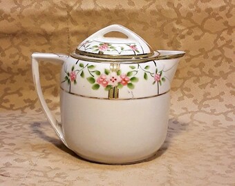 Antique Nippon Syrup with Lid Hand Painted Pink Cherry Blossoms Shabby Cottage