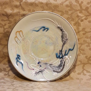 Antique Betsons Dragonware Demitasse Saucer 5 1930s Opalescent Lustre Moriage Dragon Blue Eyes Shabby Cottage Chic image 3