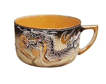 Antique Dragonware Tea Cup Moriyama 1920s Art Deco Gray Moriage Dragon Blue Eyes Shabby Cottage Chic