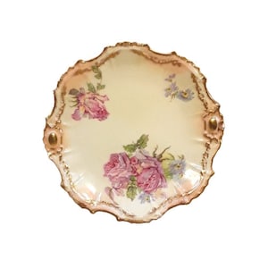 Antique Coiffe Limoges Plate 6.75" Porcelain Pink Roses Victorian Shabby Cottage Chic