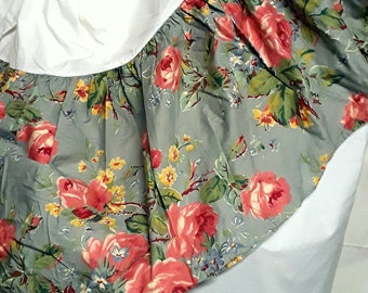 Vintage Ralph Lauren Garden Rambler FULL Bedskirt Blue Background Pink Roses Victorian Shabby Cottage Chic