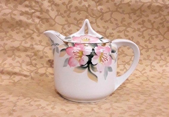 Vintage Noritake Azalea Pattern Syrup With Lid Red Wreath Mark
