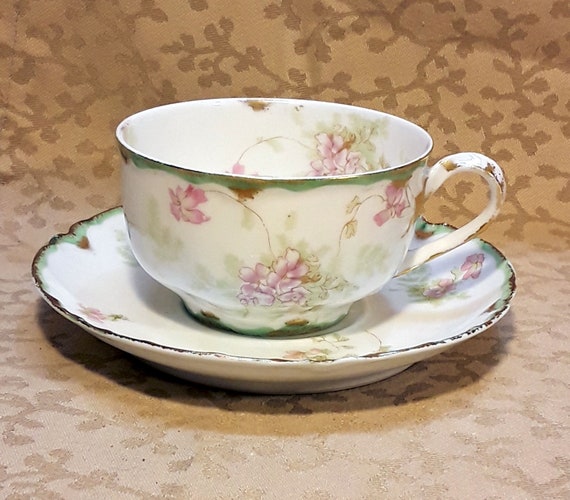 Antique Haviland Limoges Single Tea Cup and Saucer Set Pink Sweet Pea Pattern Victorian Shabby Cottage Chic Etsy