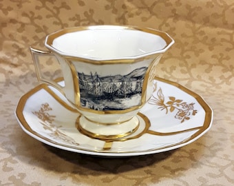 Antique G Demartine Avenir Limoges Single Tea Cup and Saucer Set Victorian Shabby Cottage Chic
