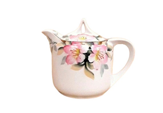 Vintage Noritake Azalea Pattern Syrup With Lid Red Wreath Mark