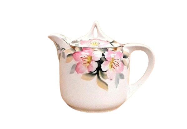 Vintage Noritake Azalea Pattern Syrup With Lid Red Wreath Mark