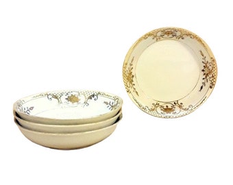 Antieke set van vier noritake-fruitschotels Bessenschalen 5" gouden korst met bloemen- en roosterpatroon