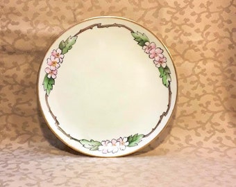 Antique Nippon Plate 6.25" Porcelain Hand Painted Cherry Blossoms Victorian Shabby Cottage Chic